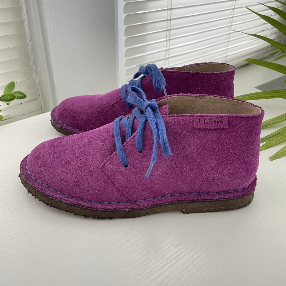 LL Bean Kids Purple Suede Lace Up Chukka Oxford Boots Size 2